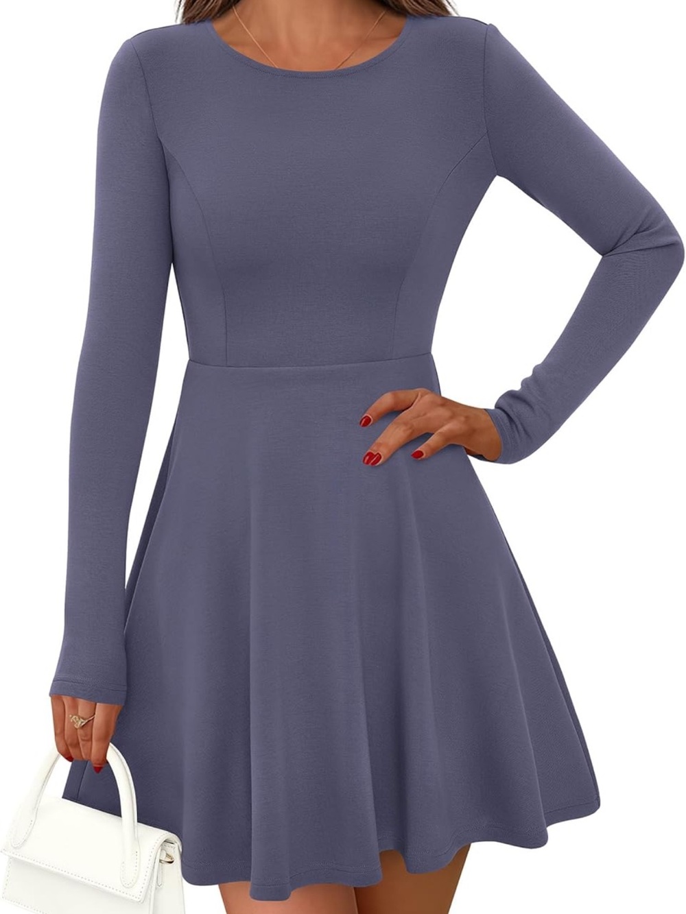 Women's Long Sleeve Fit & Flare Dress in Slate Blue